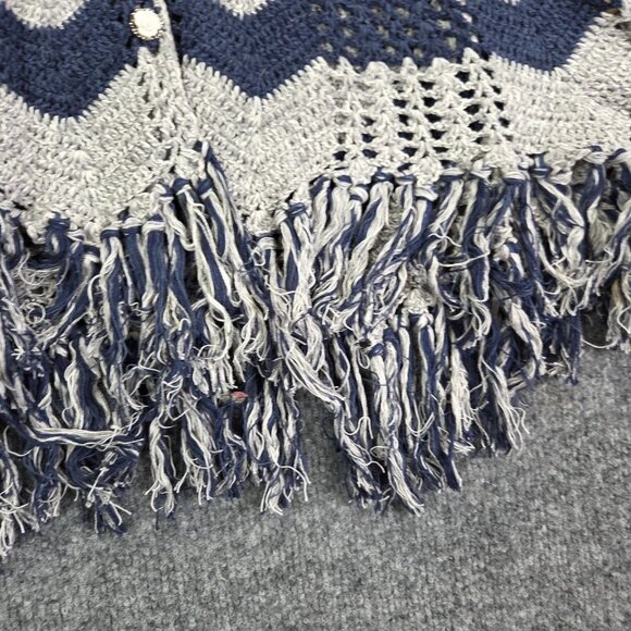 Free People Gray Blue Fringe Knit Silk Linen Blend Vest Womens Medium Button - Picture 4 of 10
